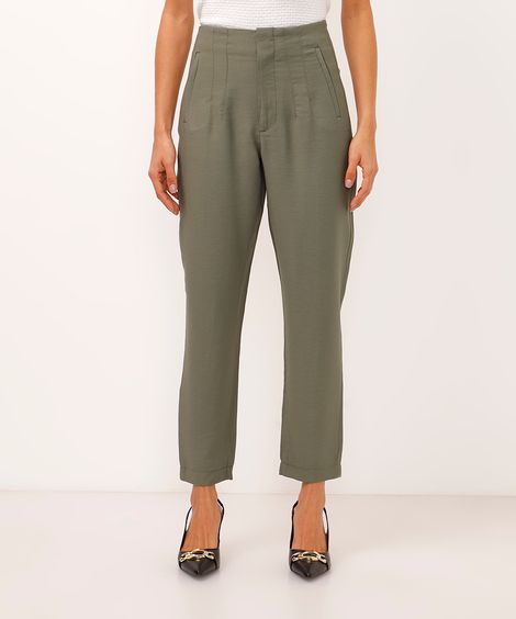 calça de alfaiataria carrot com pregas verde