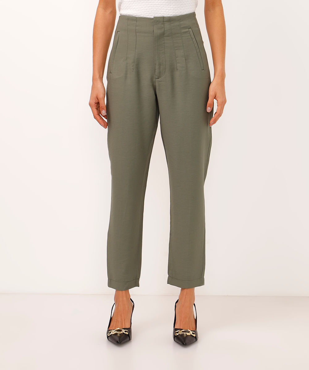 calça de alfaiataria carrot com pregas verde