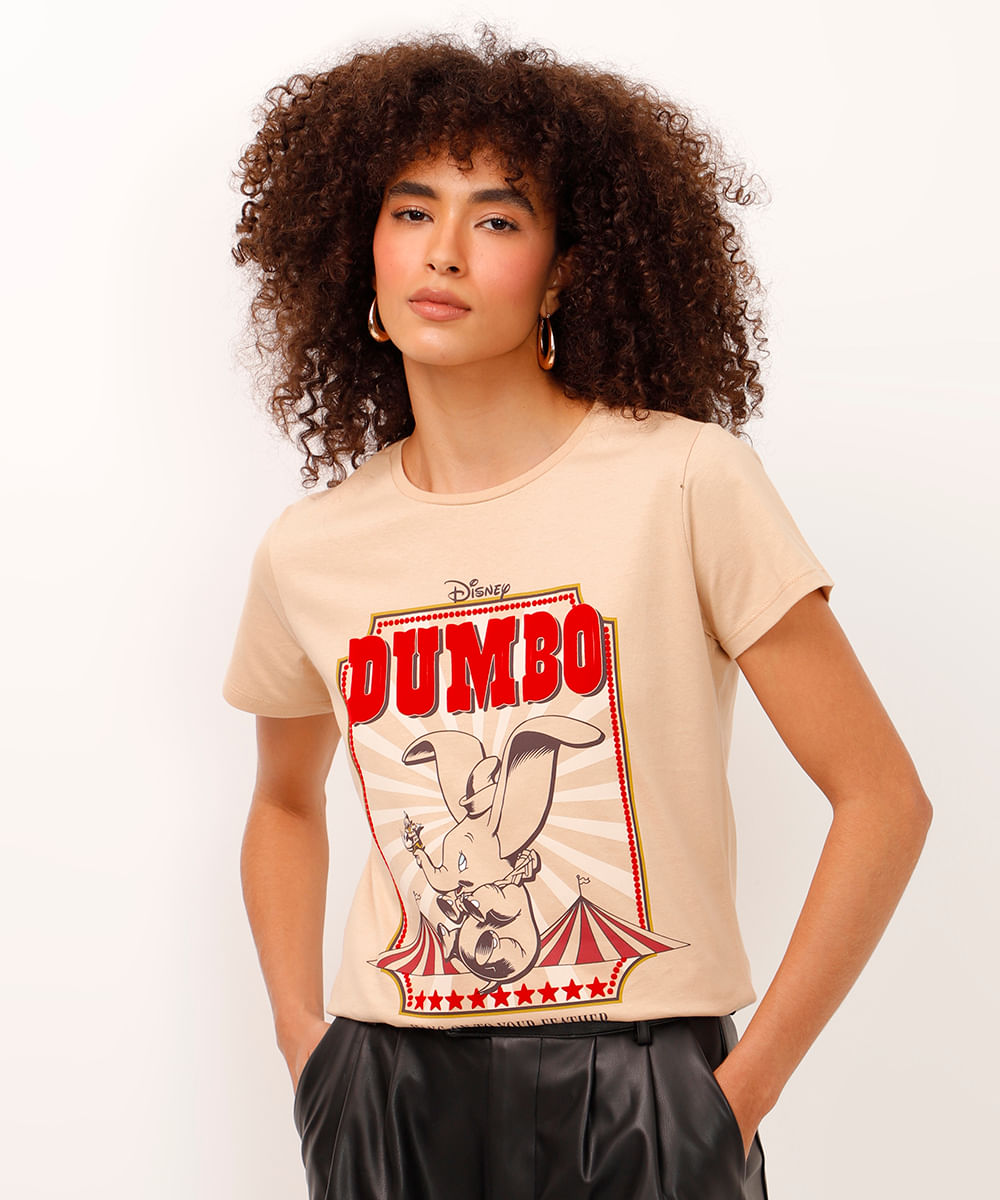 camiseta de algodão manga curta dumbo bege