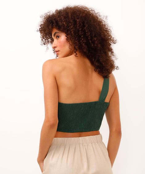 blusa cropped com linho ombro único verde