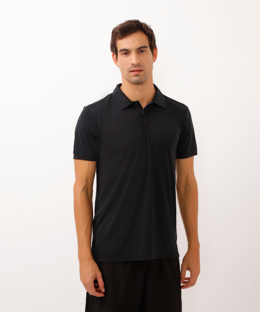 polo manga curta esportiva preto