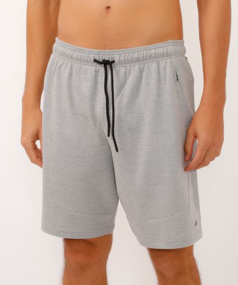 bermuda esportiva reta de moletom com bolsos cinza