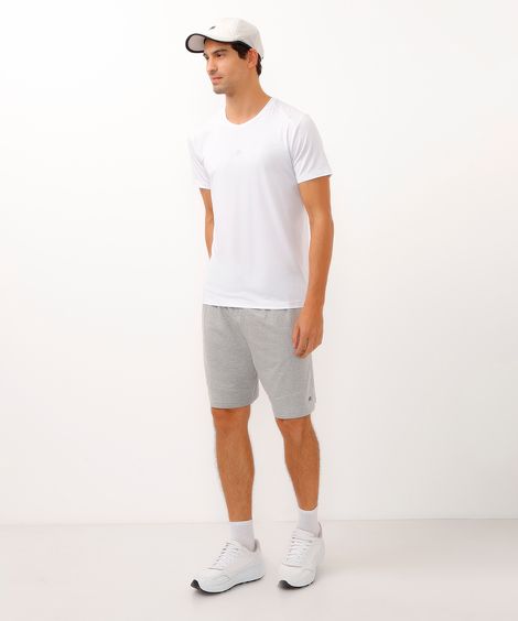 bermuda esportiva reta de moletom com bolsos cinza