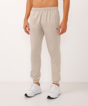 calça jogger slim com zíper na barra esportiva ace bege