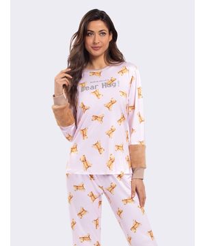 Pijama Manga Longa Bear Hug Rosa