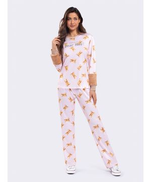 Pijama Manga Longa Bear Hug Rosa