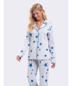 Pijama Manga Longa Aberto Americano Shine like a Star Cinza