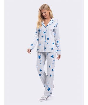 Pijama Manga Longa Aberto Americano Shine like a Star Cinza