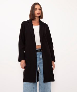 casaco alongado com bolsos - preto