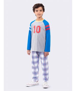 Pijama Manga Longa Masculino Infantil London cinza