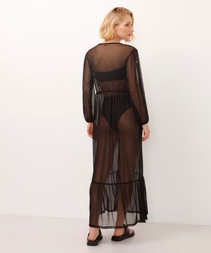 kaftan saída de praia longo de tule preto