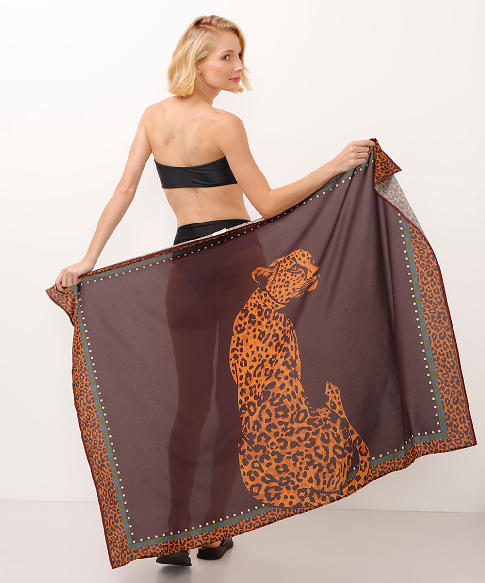 canga saída de praia animal print marrom