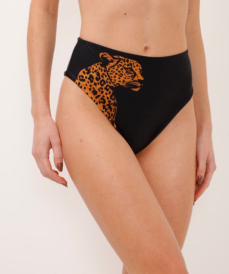 biquíni calcinha hot pant animal print proteção uv preto