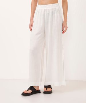 calça pantalona saída de praia com fenda off white