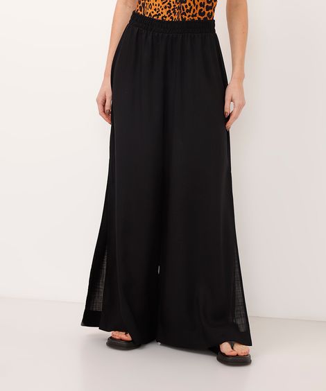 calça pantalona saída de praia com fenda preta