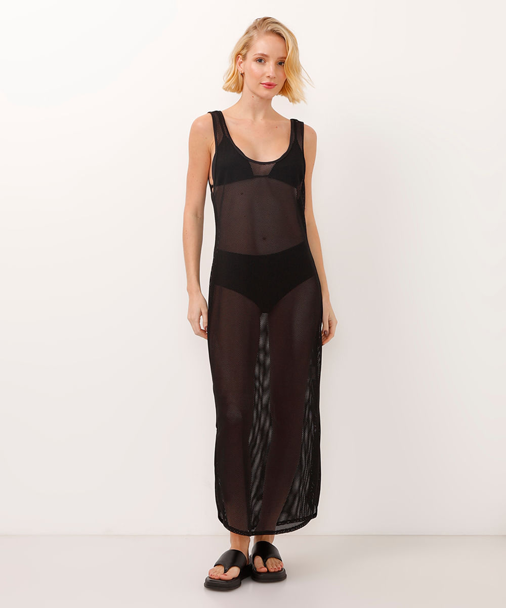 vestido longo saída de praia telinha preto