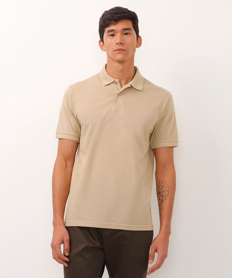 polo de piquet básica comfort manga curta - kaki claro