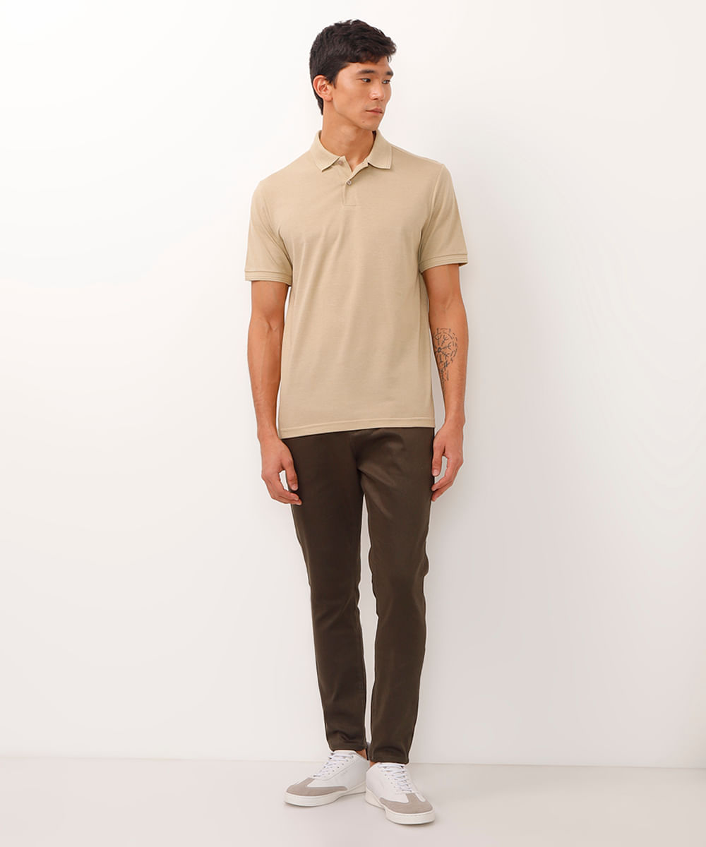 polo de piquet básica comfort manga curta - kaki claro
