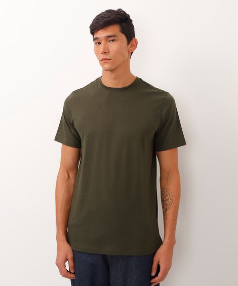 camiseta alongada de algodão básica - verde militar