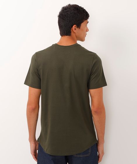 camiseta alongada de algodão básica - verde militar