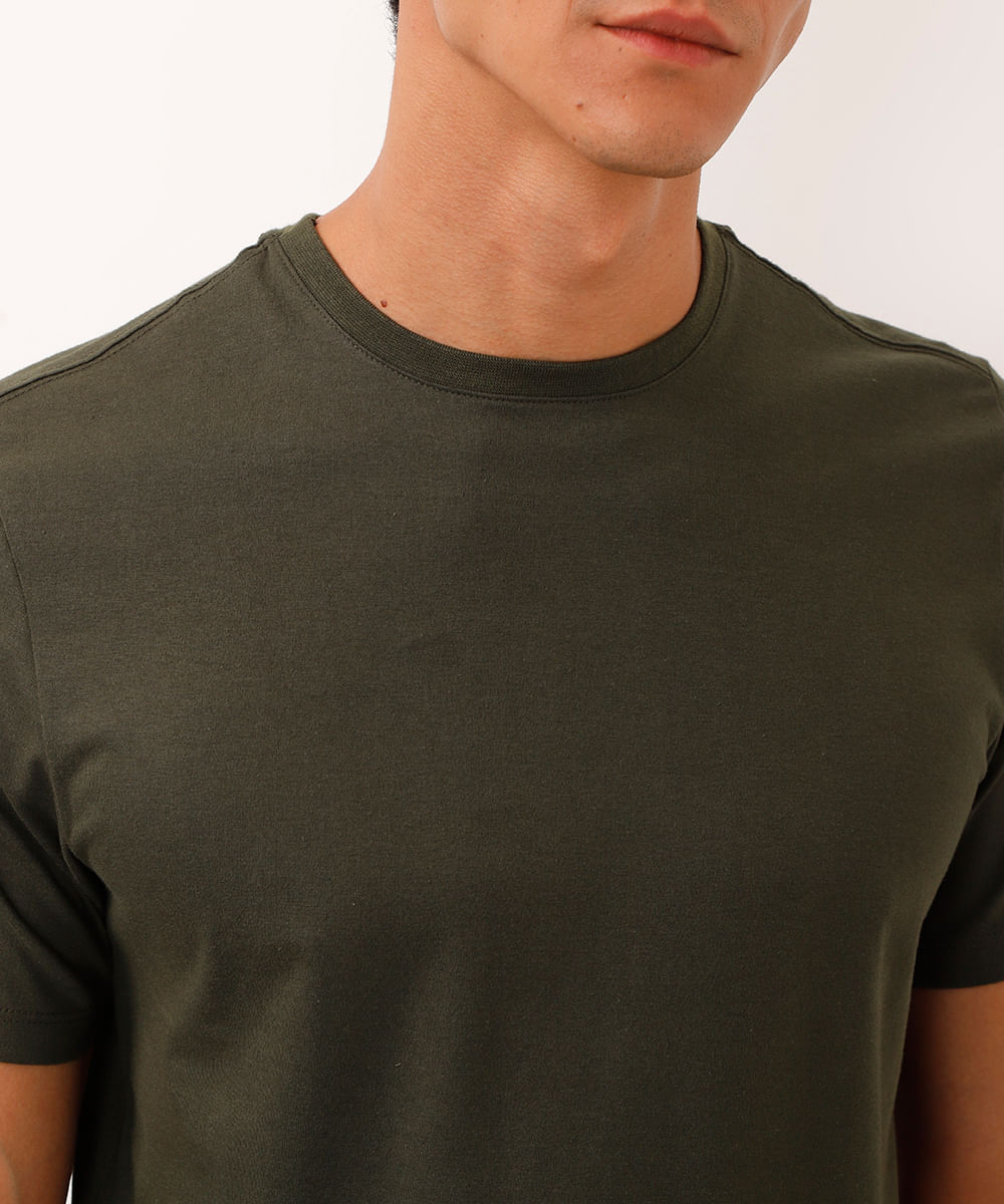 camiseta alongada de algodão básica - verde militar