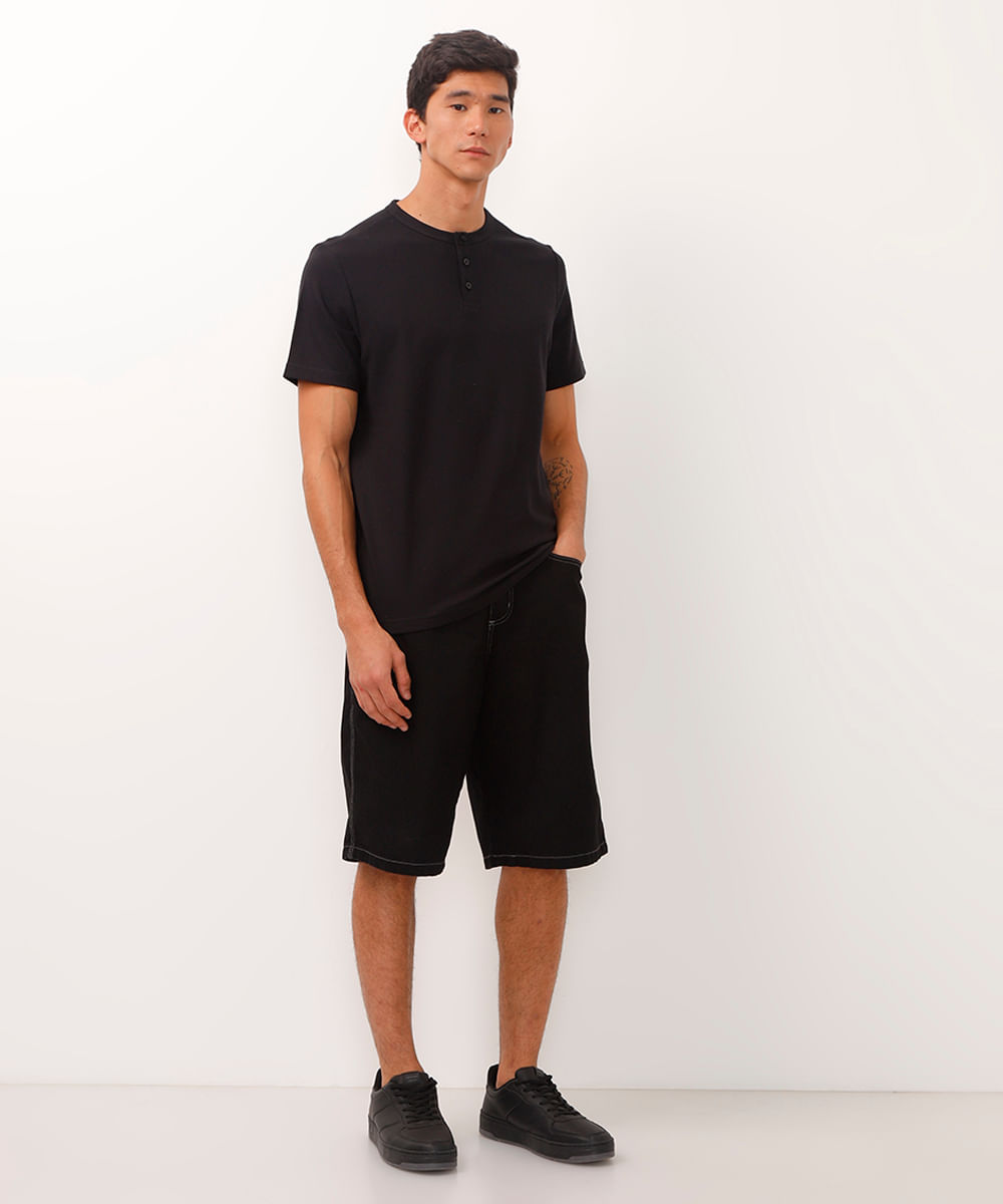 polo gola padre com botão piquet preta