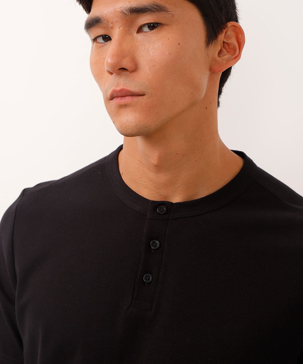 polo gola padre com botão piquet preta