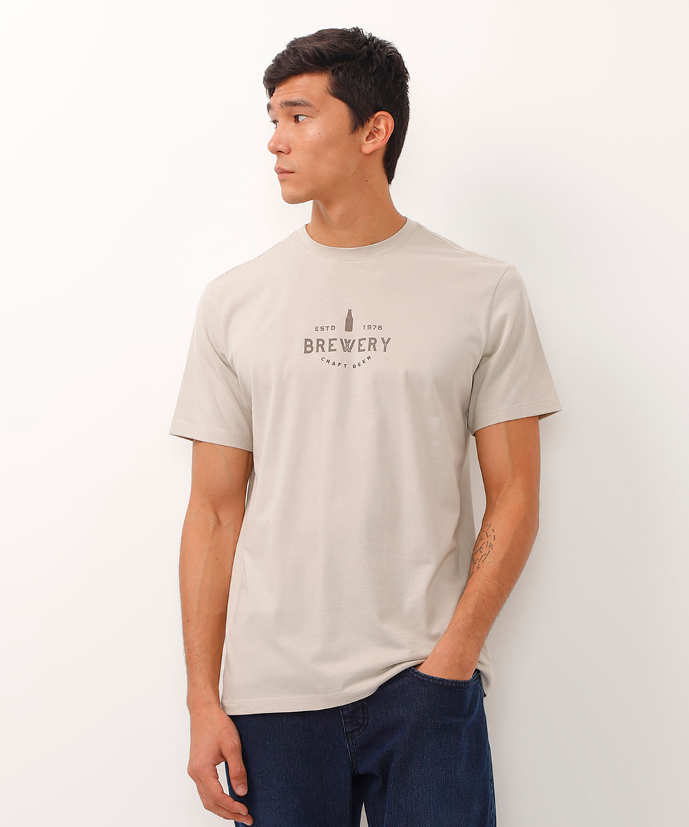 camiseta de algodão brewery bege