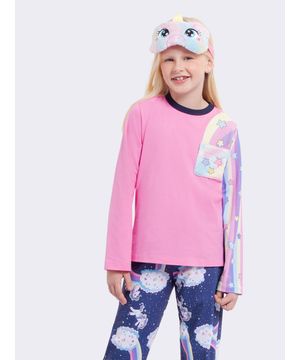 Pijama Manga Longa Infantil Feminino Arco-íris Rosa