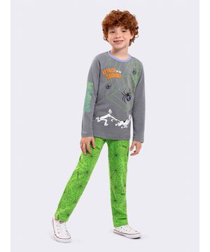 Pijama Manga Longa Masculino Infantil Scooby-Doo Spiders Brilha no Escuro Cinza