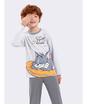 Pijama Manga Longa Infantil Masculino Tom Bons Sonhos Cinza