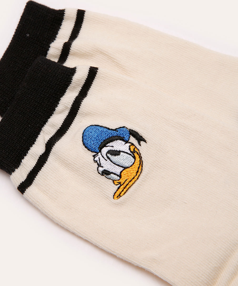 meia cano longo bordada pato donald off white