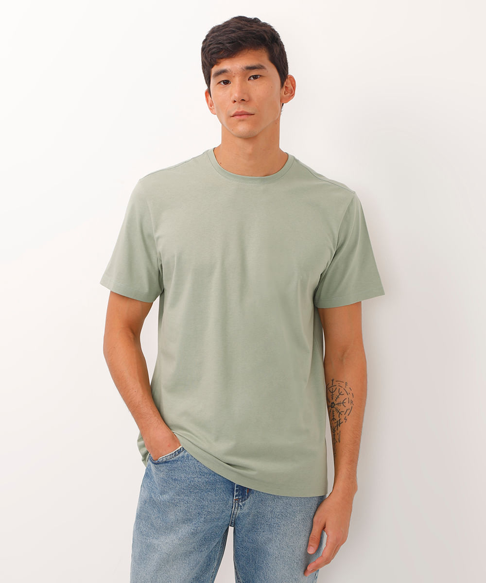 camiseta masculina de algodão básica manga curta verde