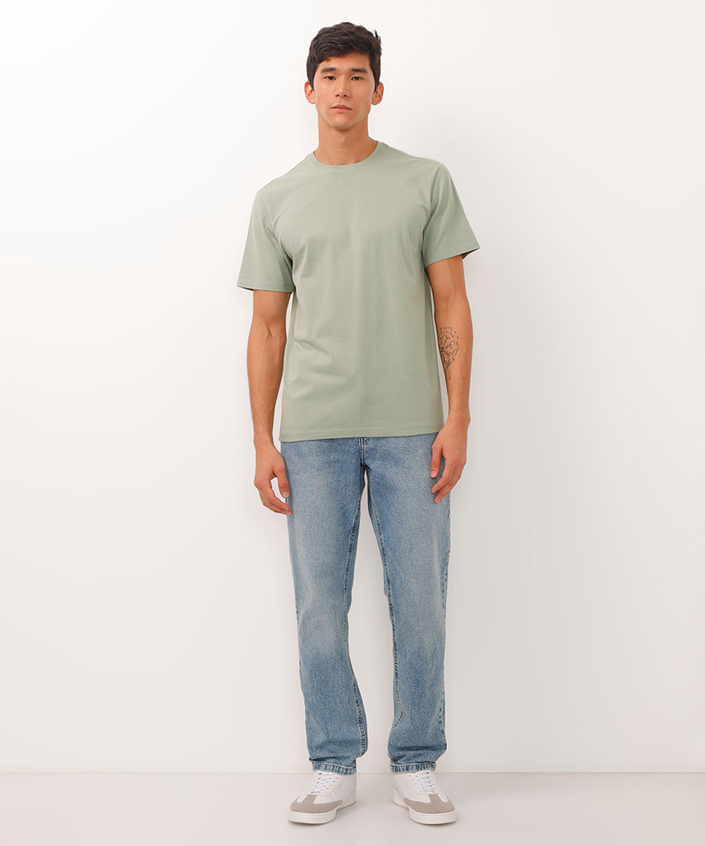 camiseta masculina de algodão básica manga curta verde