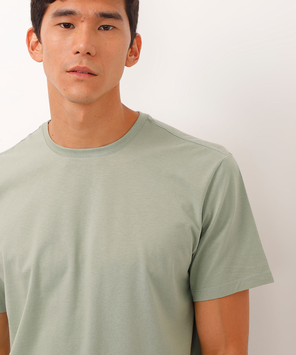 camiseta masculina de algodão básica manga curta verde