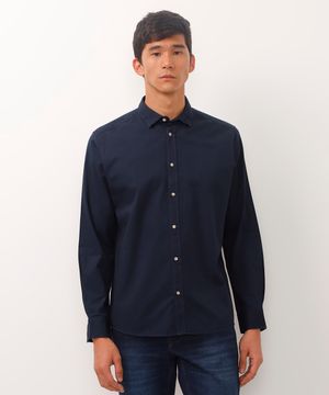 camisa comfort sarja leve manga longa azul marinho