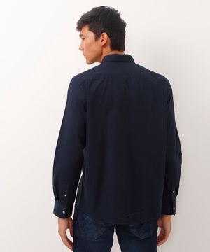 camisa comfort sarja leve manga longa azul marinho