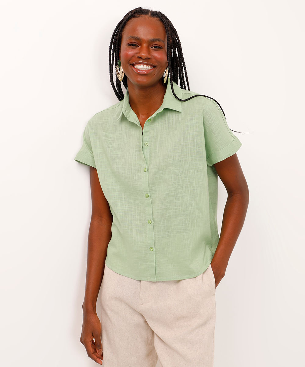 camisa de algodão com bolso verde
