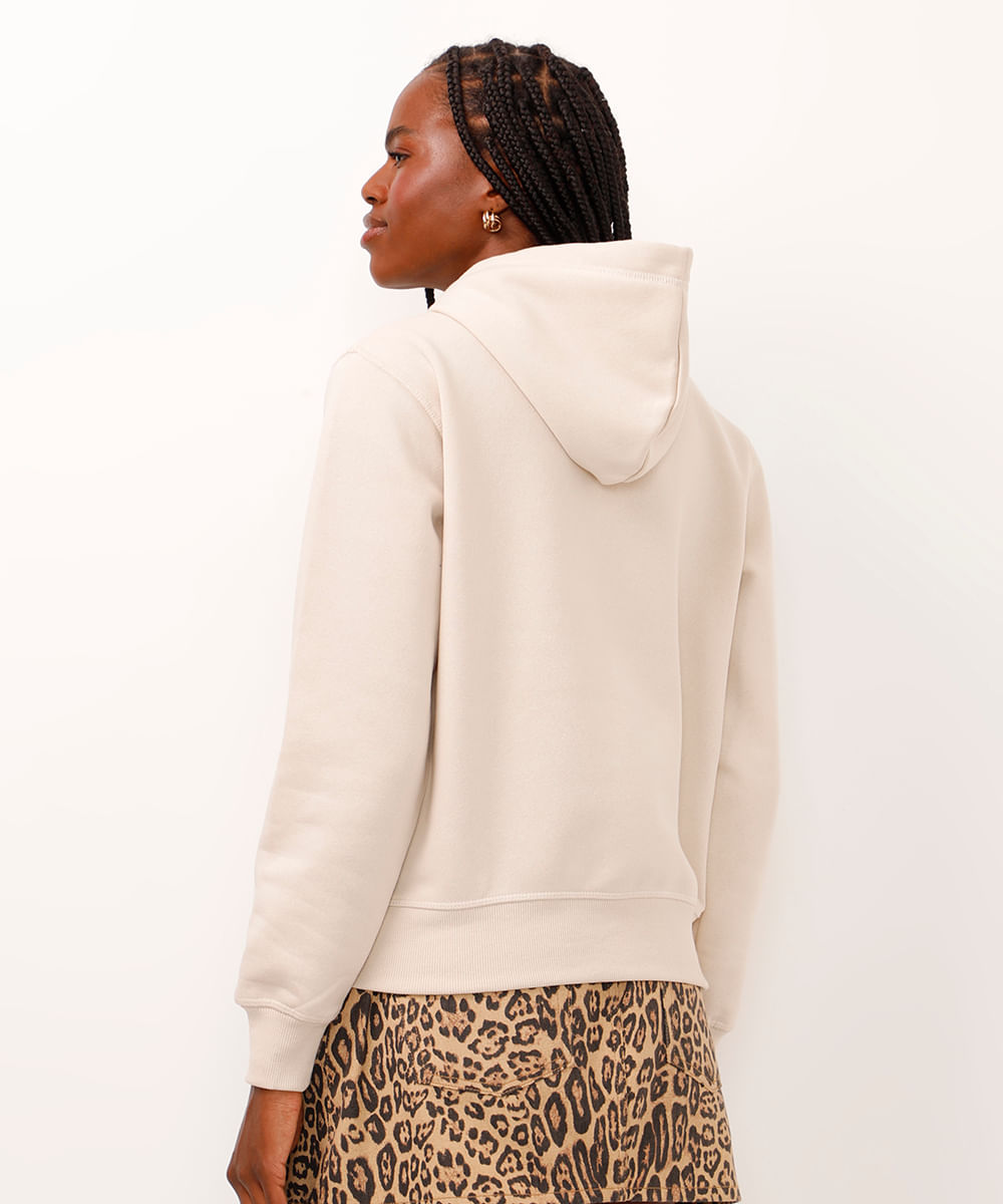 blusão de moletom amour com capuz bege