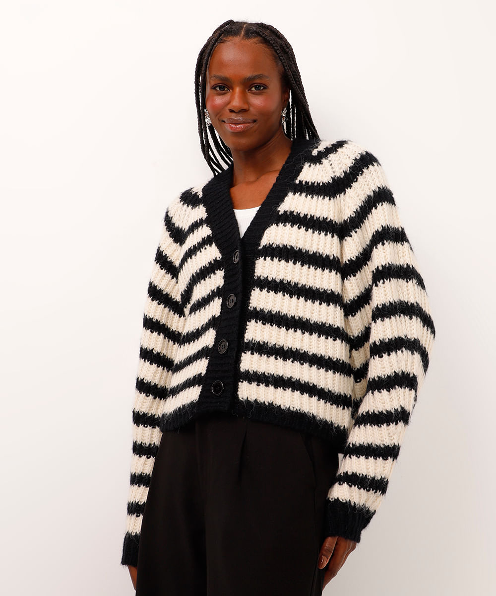 cardigan de tricô listrado preto