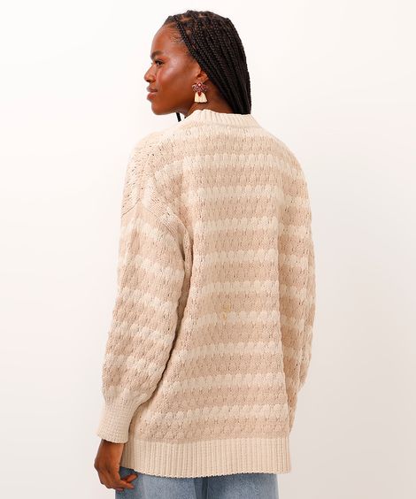 capa de tricot chenille listrado bege