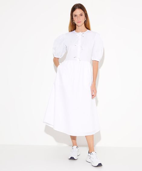 vestido midi de algodão com laços mindset branco