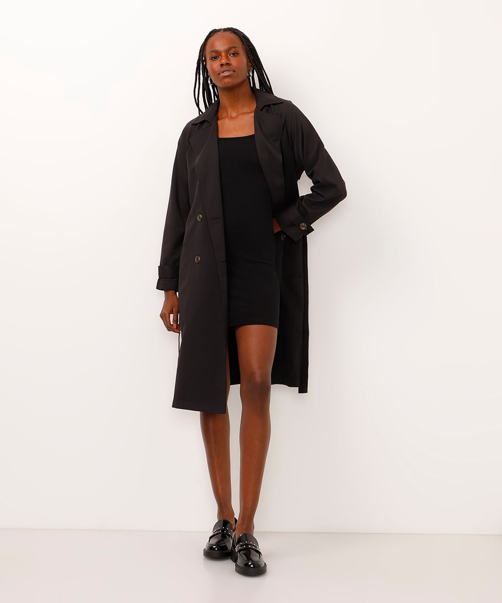 vestido curto manga longa canelado preto