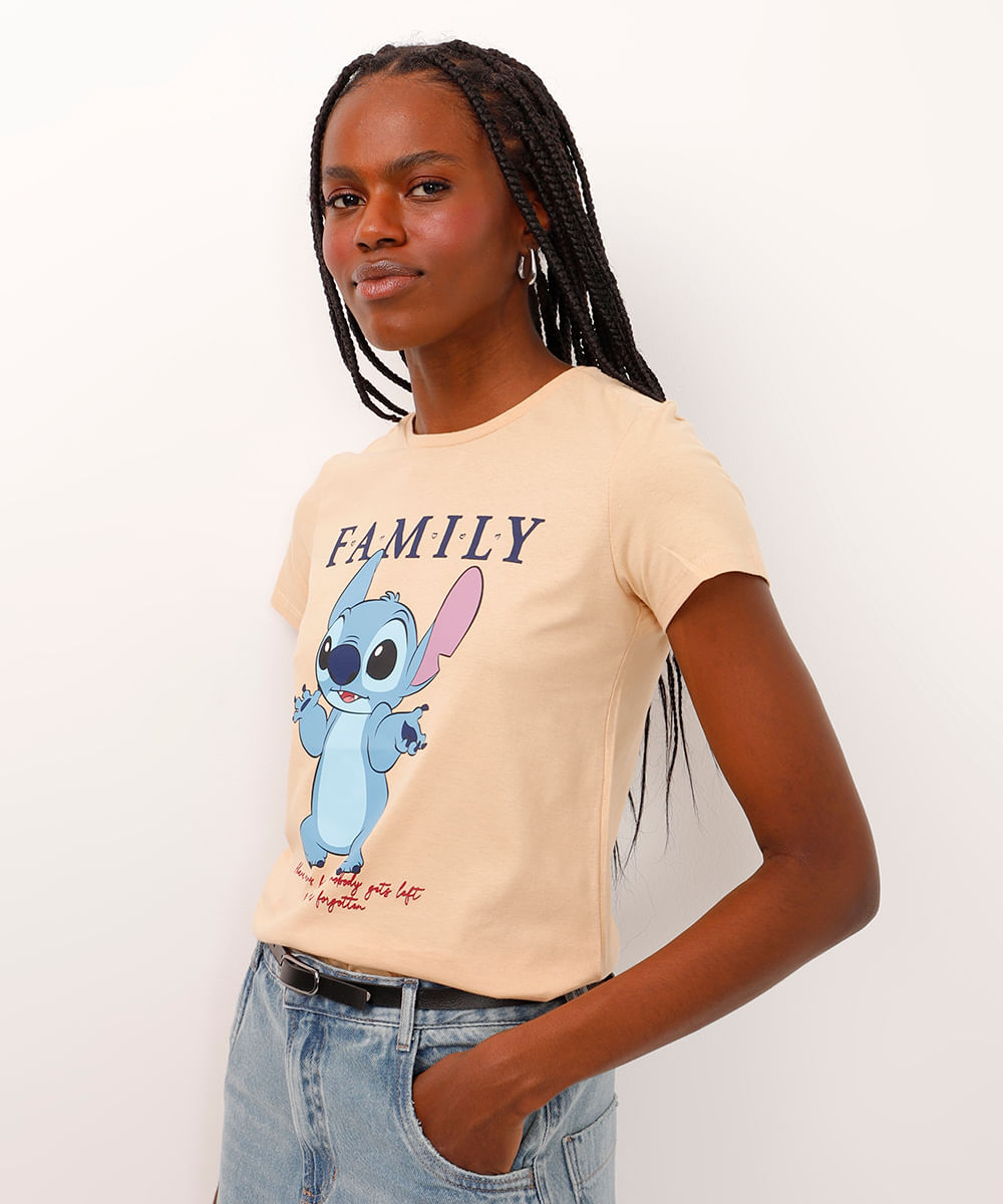 camiseta de algodão manga curta family stitch bege