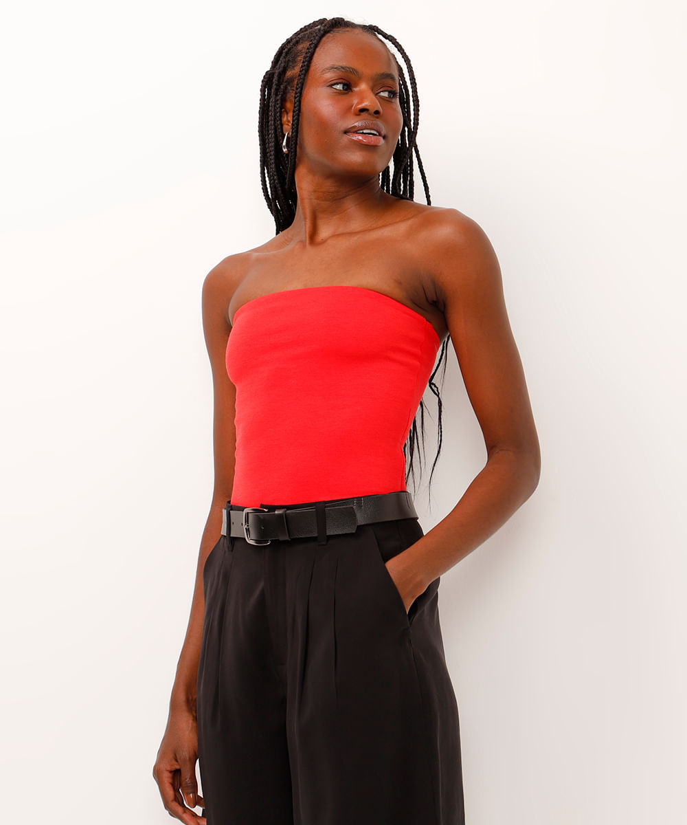 blusa sem alça decote reto vermelha
