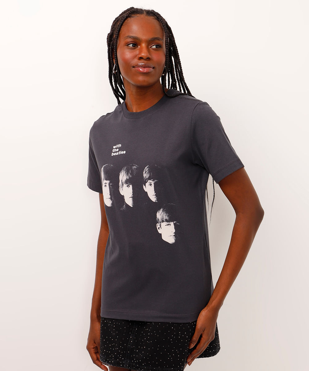 camiseta de algodão manga curta with the beatles cinza