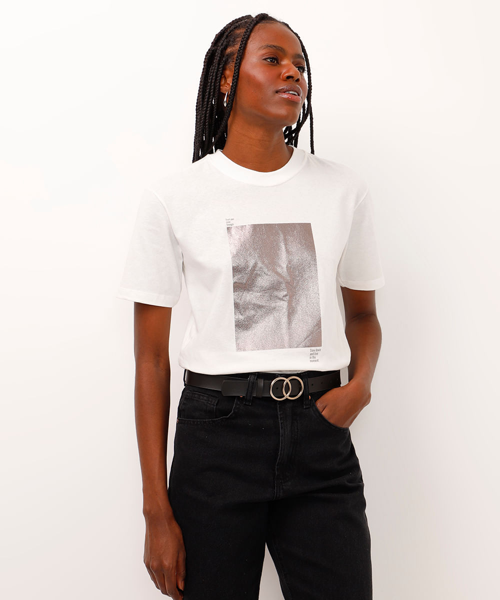 camiseta de algodão trust your inner strength off white