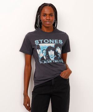 camiseta de algodão manga curta the rolling stones cinza