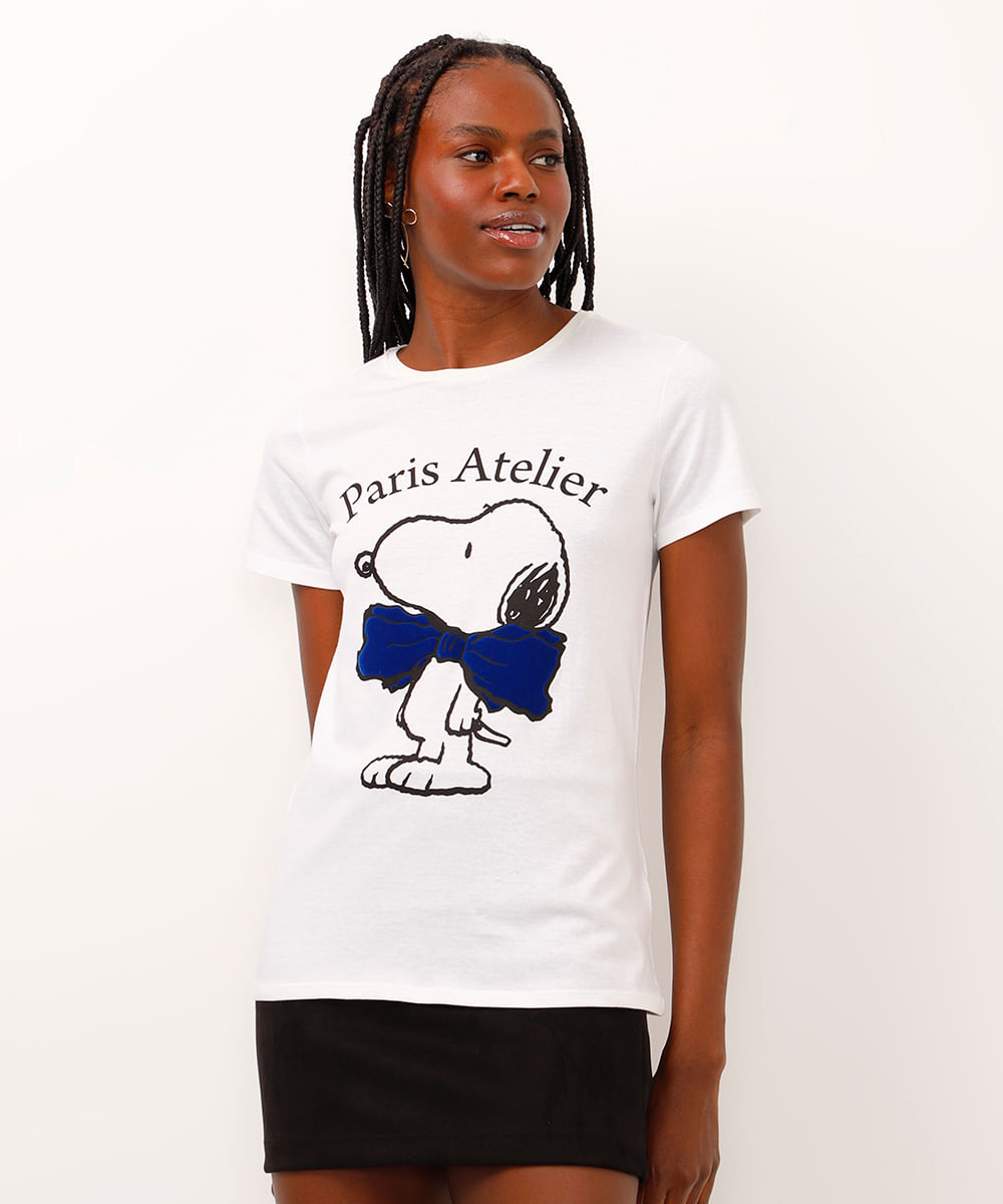 camiseta de algodão paris atelier snoopy off white