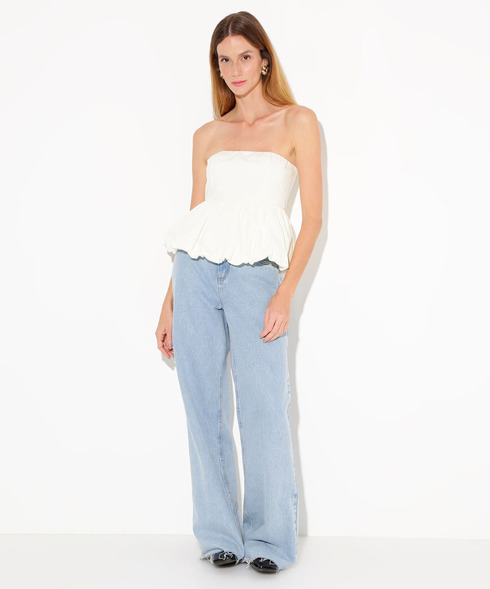 blusa balonê sem alça mindset off white
